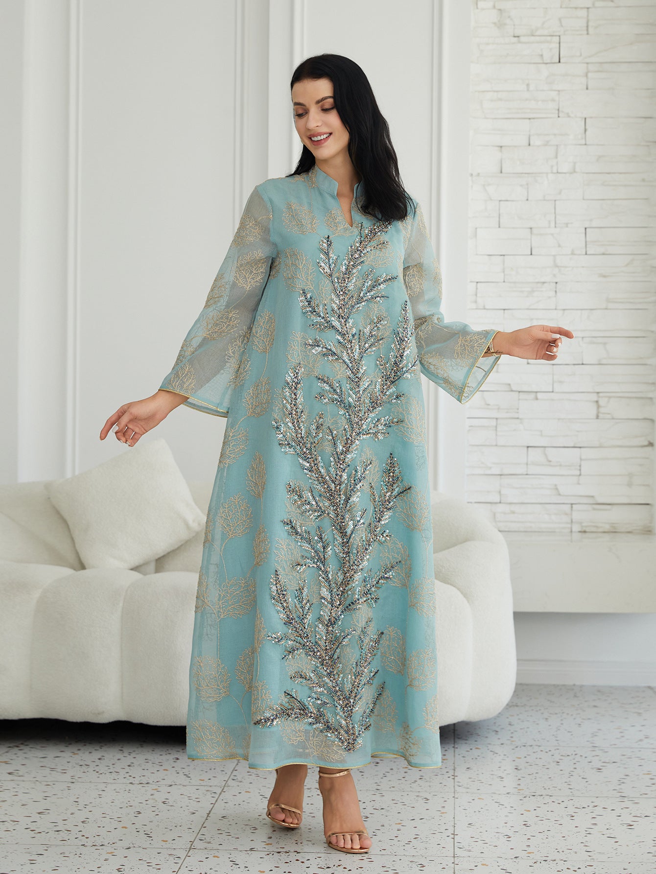 NC90 跨境电商热卖新款女士对比色亮片连衣裙马来西亚优雅晚礼服 Secondary image