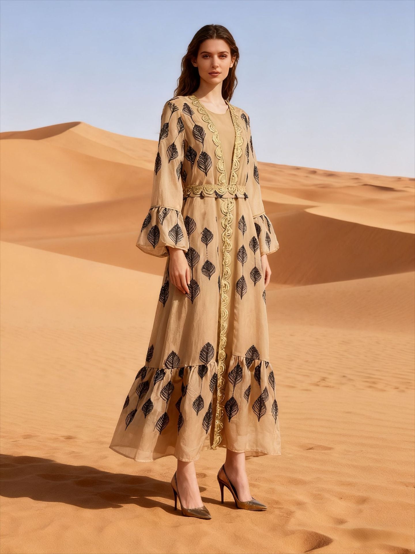 Luxury Sequin Mesh Embroidered Abaya Dress Set – Elegant Two-Piece Long Sleeve Evening Gown Secondary image