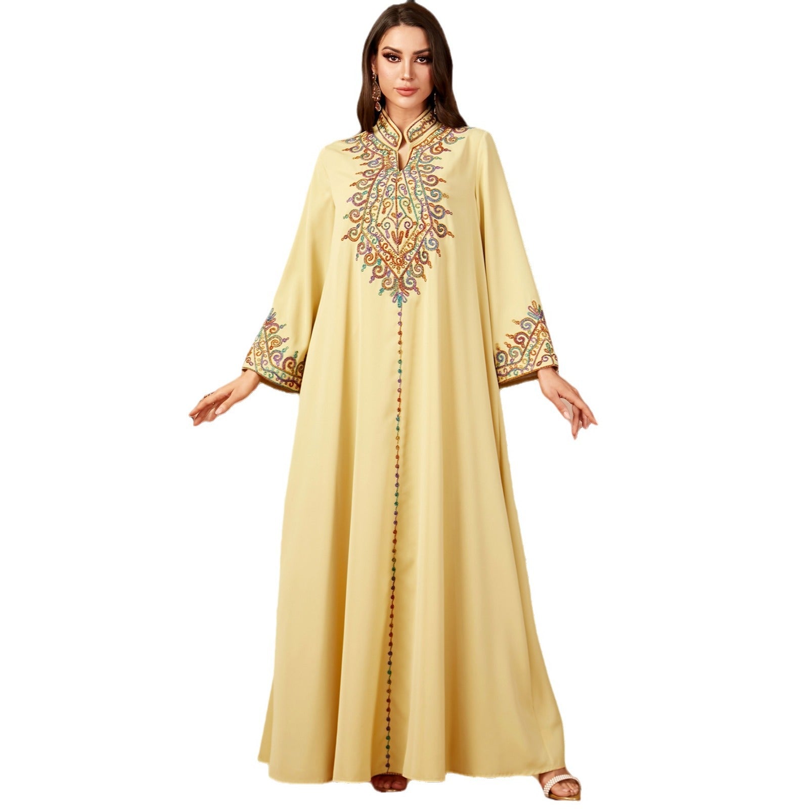 Elegant Embroidered Long Sleeve Maxi Dress - Ethnic Jalabiya Kaftan Gown Secondary image