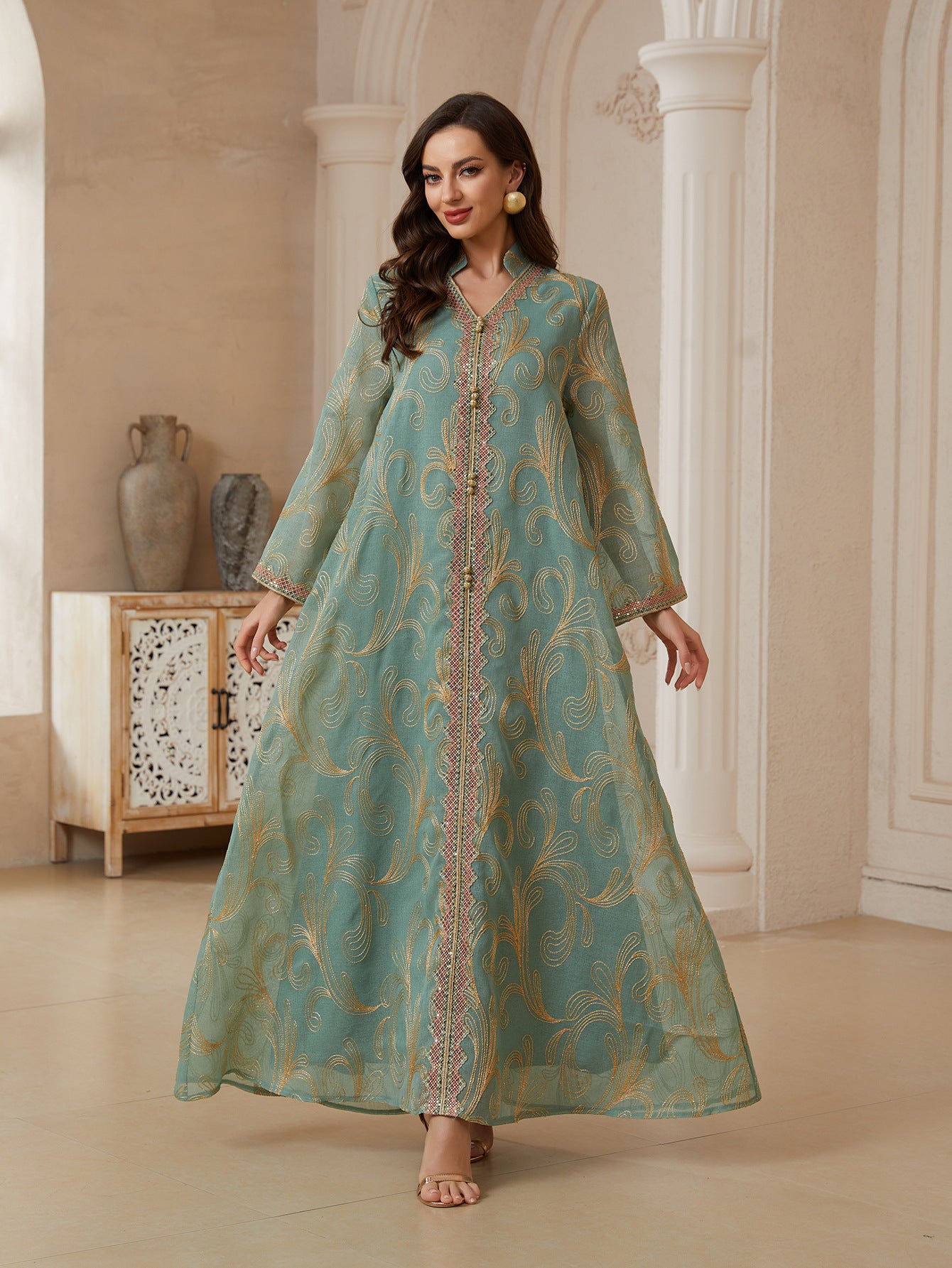 Elegant Embroidered Abaya Maxi Dress – Premium Long Sleeve Muslim Kaftan Gown Secondary image