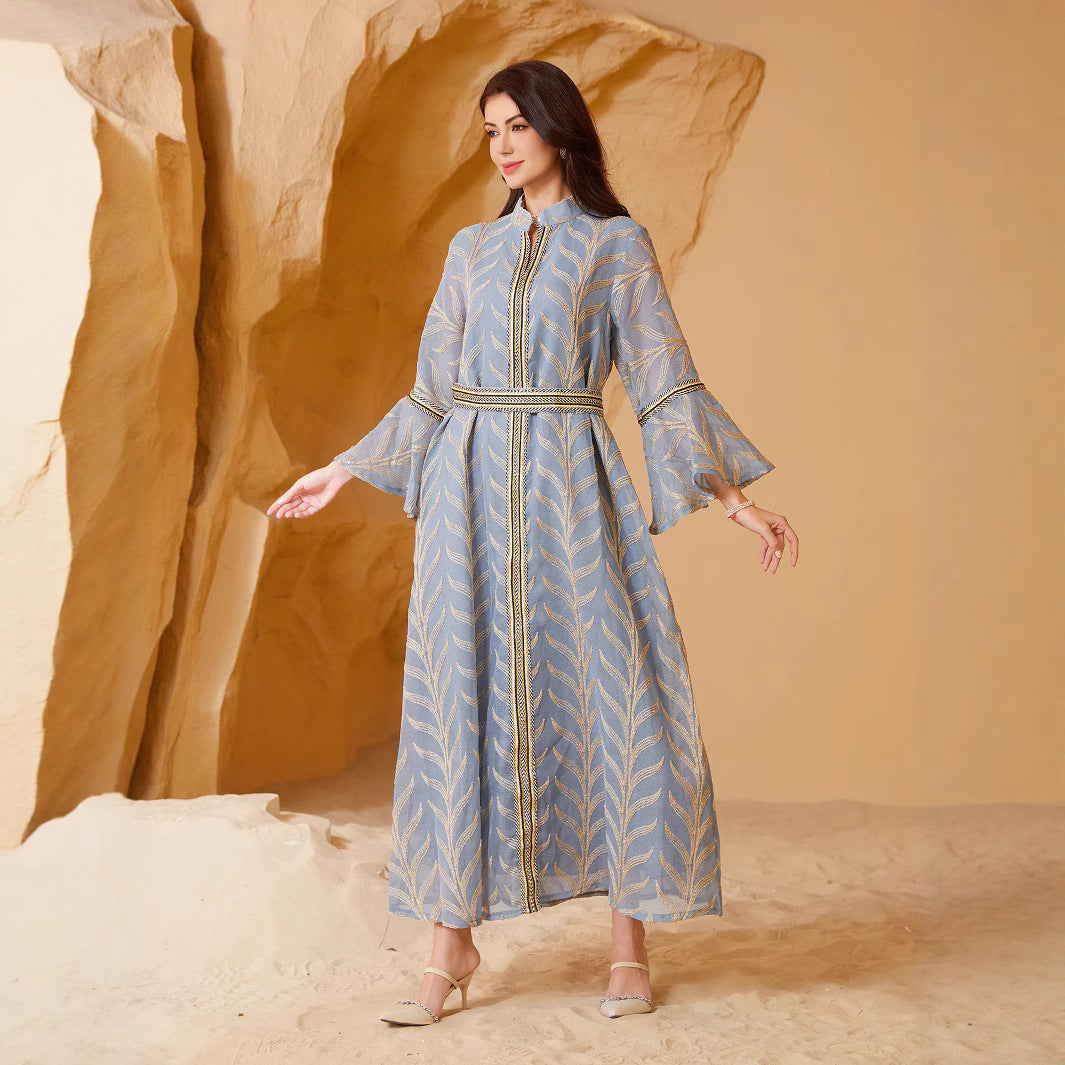 Elegant Embroidered Flare Sleeve Abaya Dress – Premium Long Sleeve Pullover Maxi Gown Secondary image